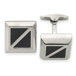Load image into Gallery viewer, Stainless Steel Polished with Black Carbon Fiber Inlay Square CufflinksSRC301