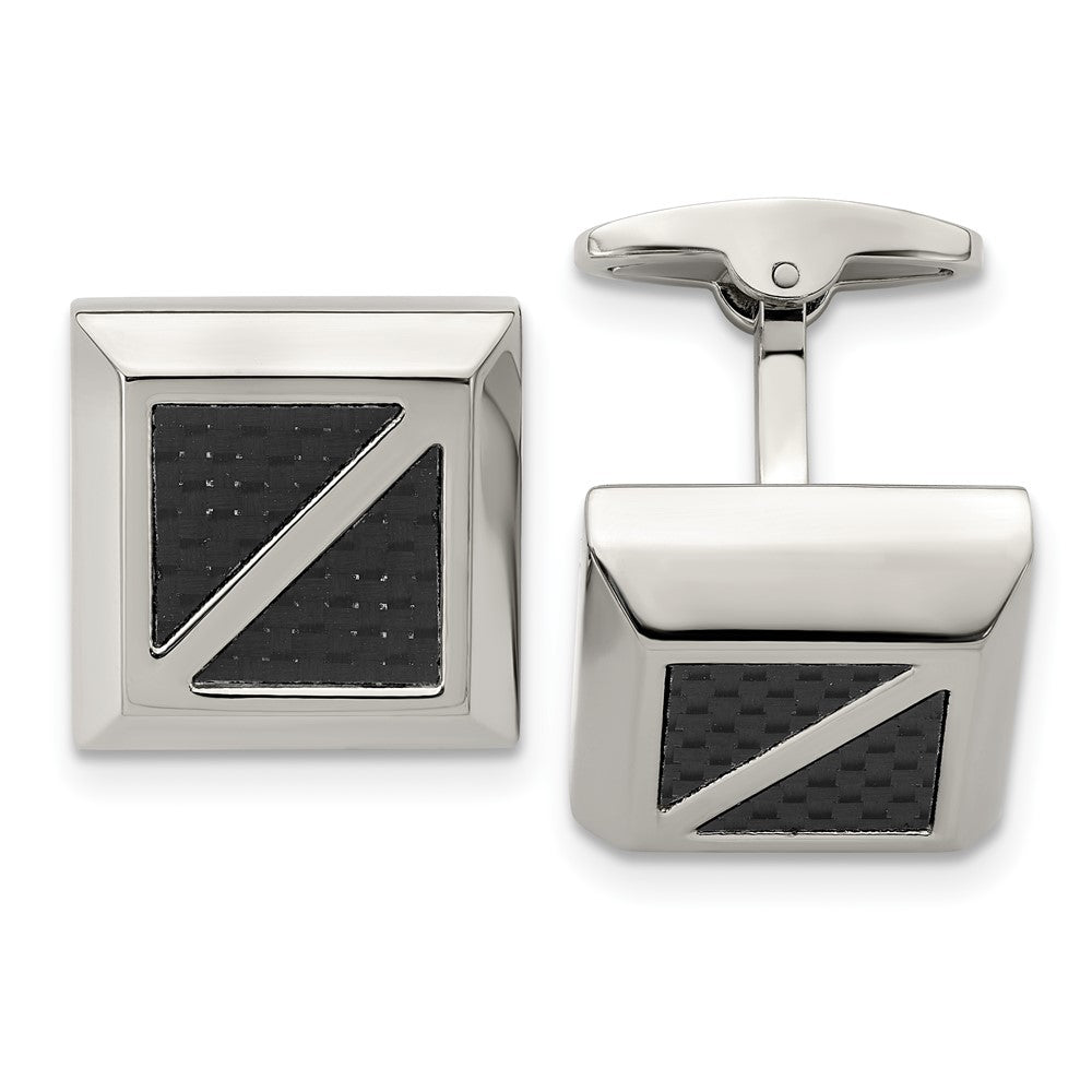 Stainless Steel Polished with Black Carbon Fiber Inlay Square CufflinksSRC301