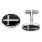 Load image into Gallery viewer, Stainless Steel Polished Black Enamel CufflinksSRC302