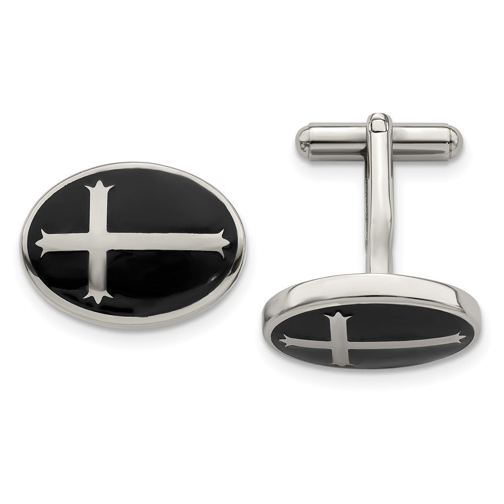 Stainless Steel Polished Black Enamel CufflinksSRC302