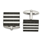 Load image into Gallery viewer, Stainless Steel Polished and Brushed Solid Carbon Fiber CufflinksSRC303