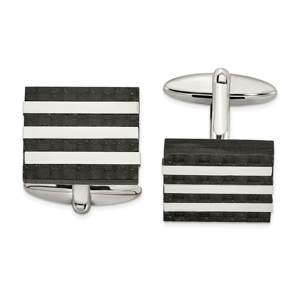 Stainless Steel Polished and Brushed Solid Carbon Fiber CufflinksSRC303