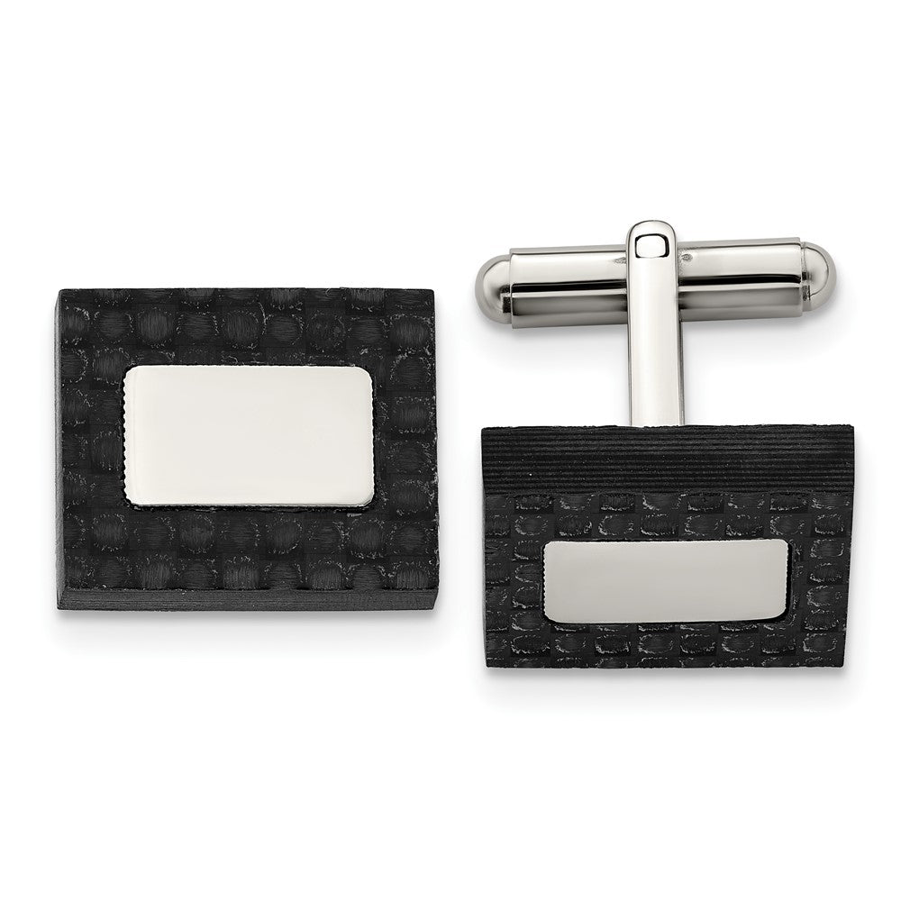 Stainless Steel Polished and Brushed Solid Carbon Fiber CufflinksSRC304