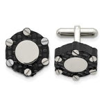 Load image into Gallery viewer, Stainless Steel Polished and Brushed Solid Carbon Fiber CufflinksSRC305