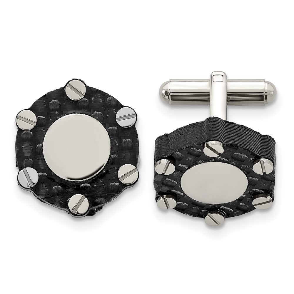 Stainless Steel Polished and Brushed Solid Carbon Fiber CufflinksSRC305