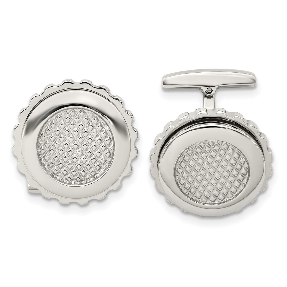 Stainless Steel Polished Textured Round CufflinksSRC311