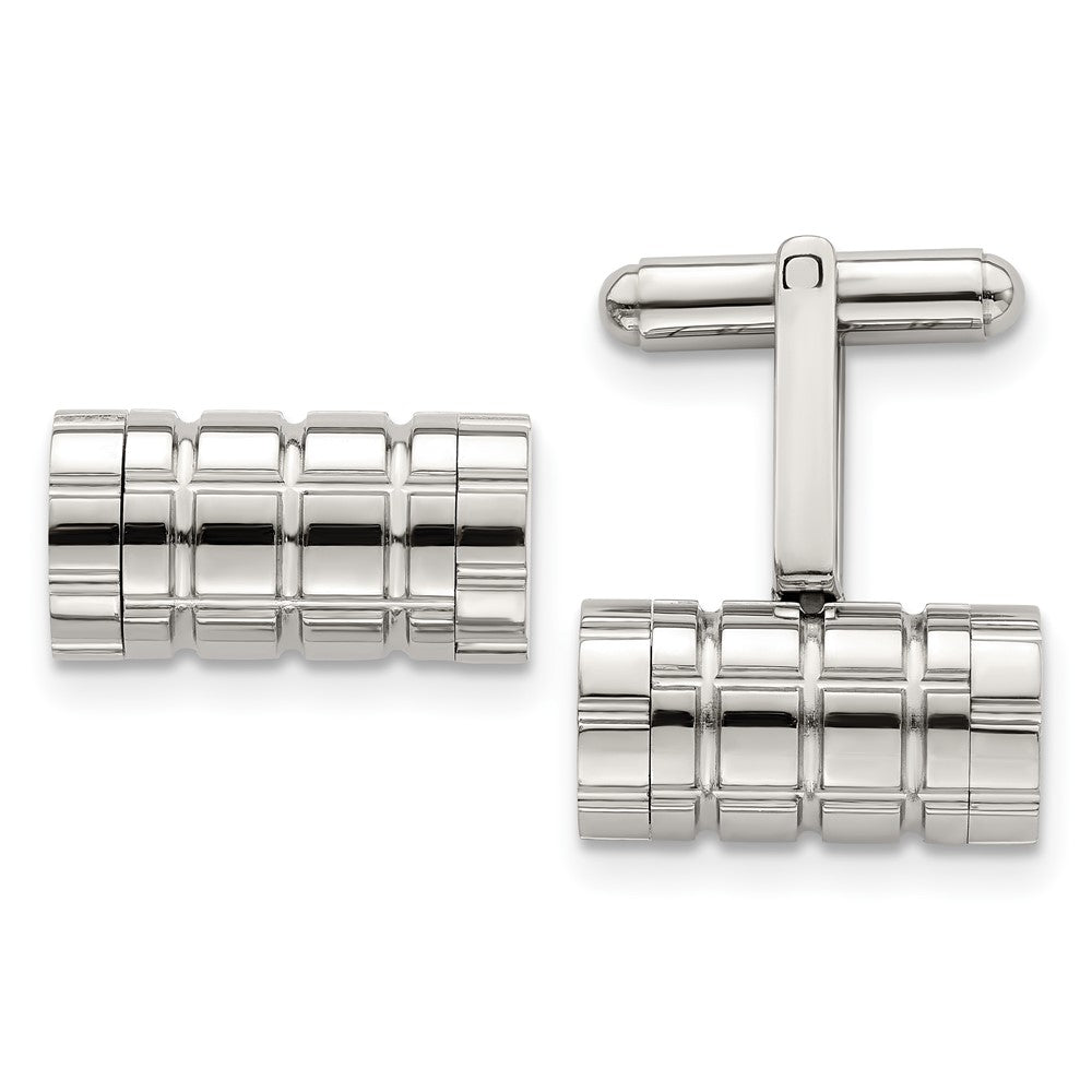 Stainless Steel Polished Grooved Cylinder CufflinksSRC312