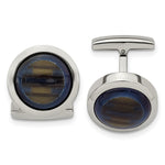 Load image into Gallery viewer, Stainless Steel Polished Blue Cat's Eye CufflinksSRC313