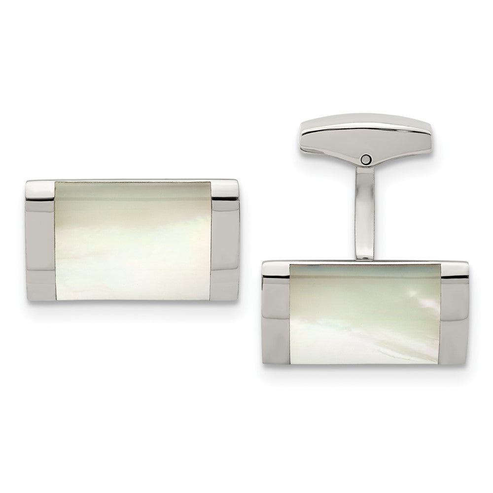 Stainless Steel Polished Mother of Pearl CufflinksSRC314