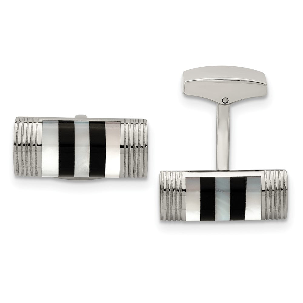 Stainless Steel Polished Mother of Pearl And Onyx CufflinksSRC317