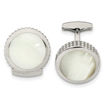 Load image into Gallery viewer, Stainless Steel Polished Studded Round Mother of Pearl CufflinksSRC318