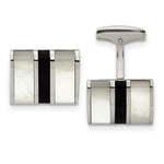 Load image into Gallery viewer, Stainless Steel Polished Black Semi-Precious Stone & MOP CufflinksSRC319