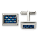 Load image into Gallery viewer, Stainless Steel Polished with Blue Carbon Fiber Inlay CufflinksSRC323