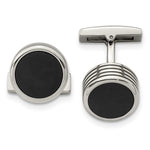 Load image into Gallery viewer, Stainless Steel Polished Grooved Round Black IP CufflinksSRC325