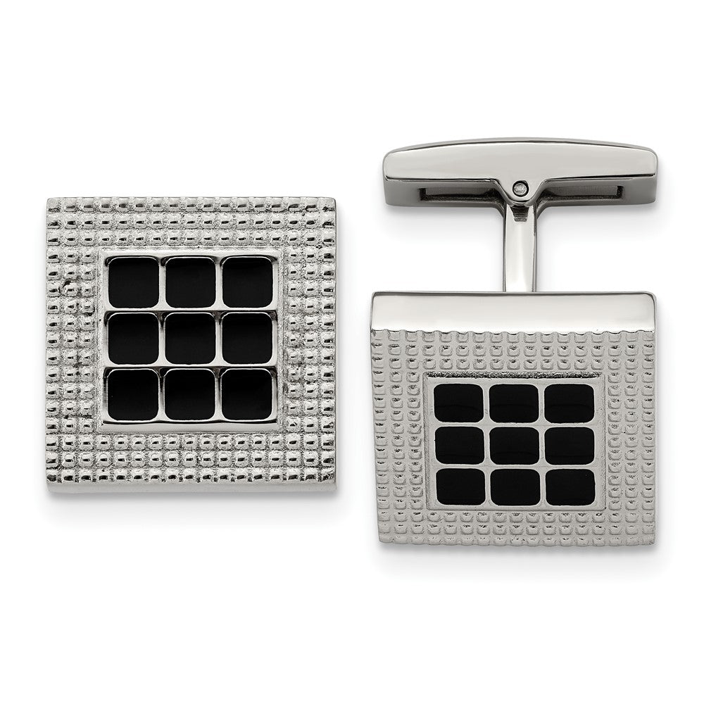 Stainless Steel Polished Black Rubber Square CufflinksSRC330