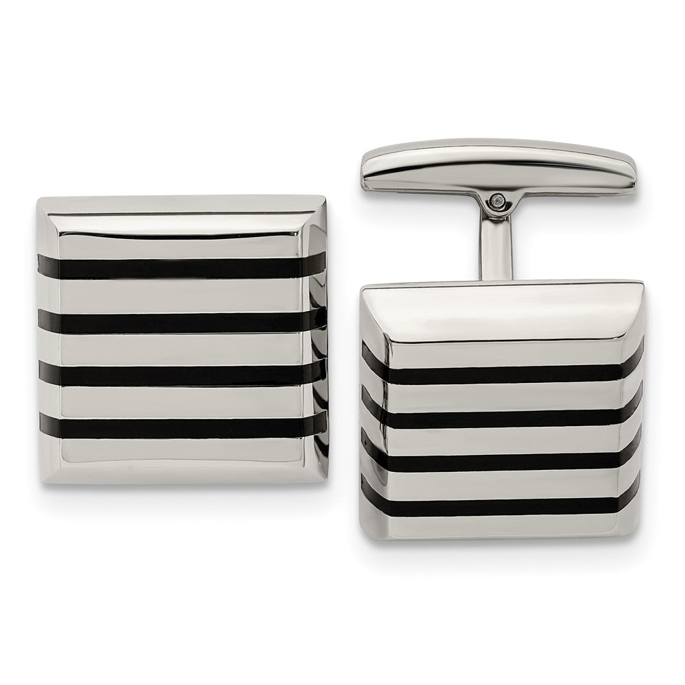 Stainless Steel Polished Black Rubber Square CufflinksSRC331