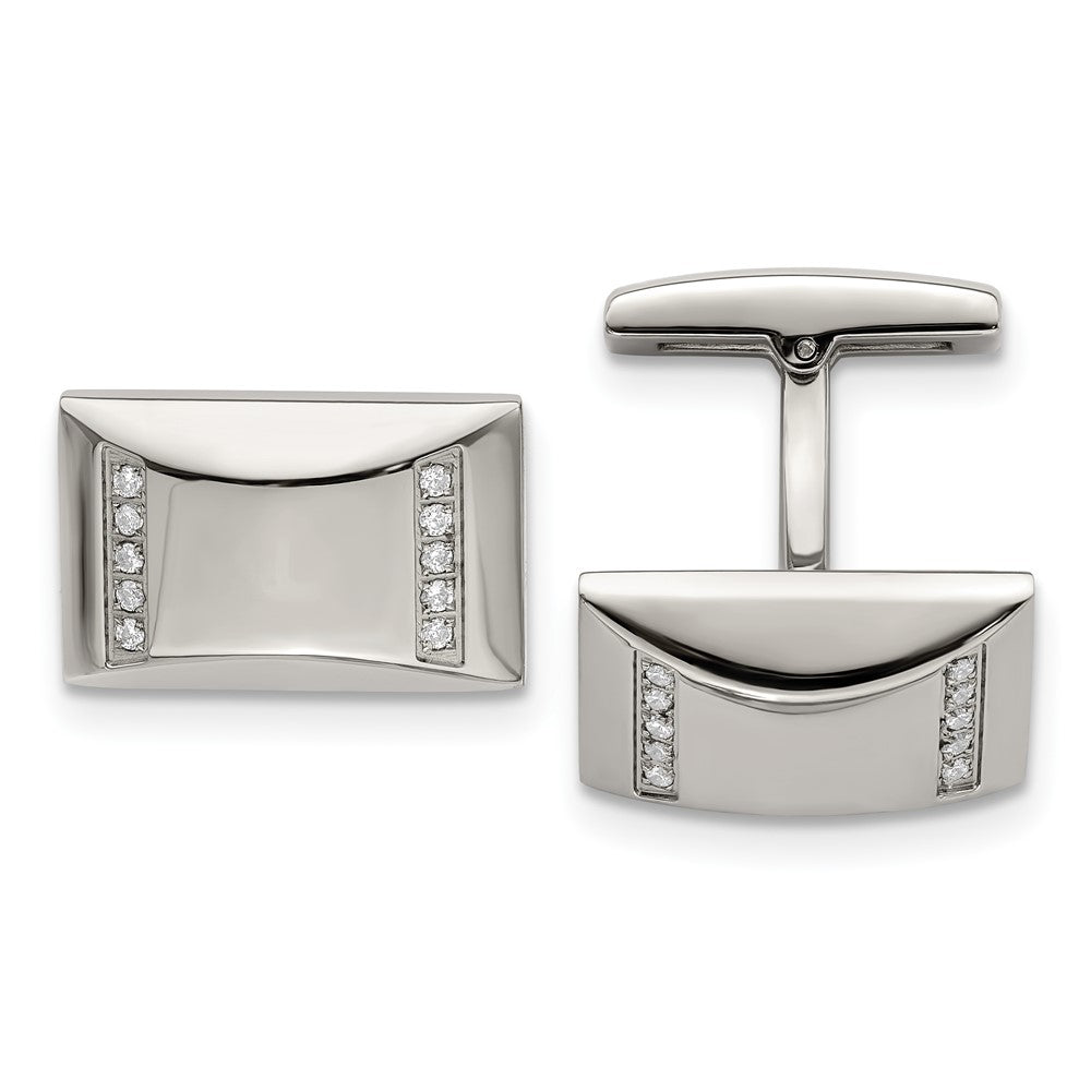 Stainless Steel Polished CZ Rectangle CufflinksSRC351