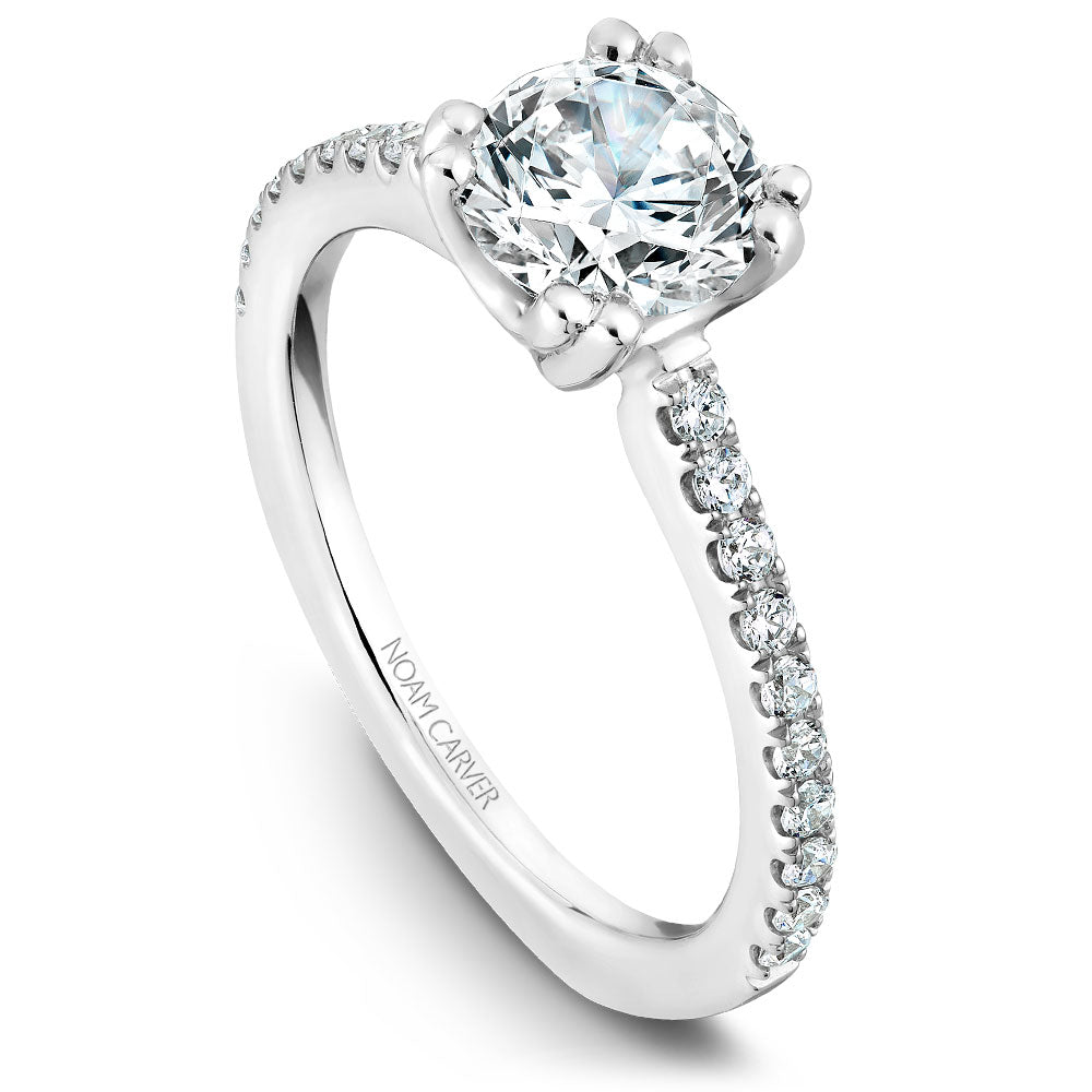 14K White Gold Noam Carver Engagment ring with 20 Round Dimamonds. Center Stone not included.
