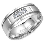 Load image into Gallery viewer, 14K White Gold 8mm wide CrownRing wedding band with three round diamond
