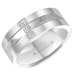 Load image into Gallery viewer, 14K White Gold 8mm wide CrownRing wedding band with three round diamond
