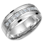 Load image into Gallery viewer, 14K White Gold 8mm wide CrownRing wedding band with nine round diamond