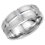 Load image into Gallery viewer, 14K White Gold 8mm wide CrownRing wedding band with three round diamond