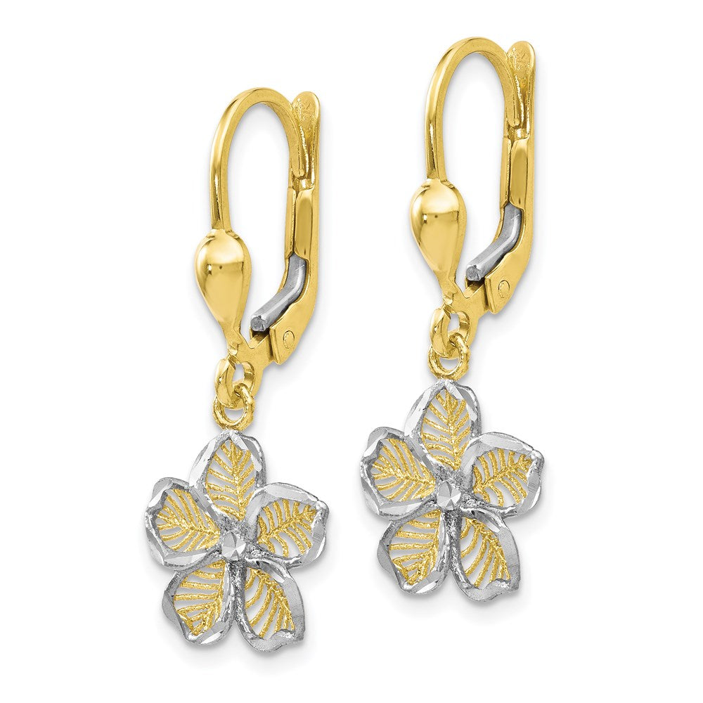 Leslie's 10K Rhod-plated Polished D/C Filigree Flower Leverback Earrings10LE404