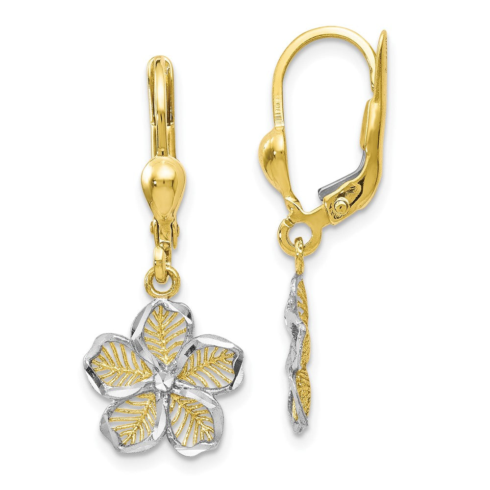 Leslie's 10K Rhod-plated Polished D/C Filigree Flower Leverback Earrings10LE404