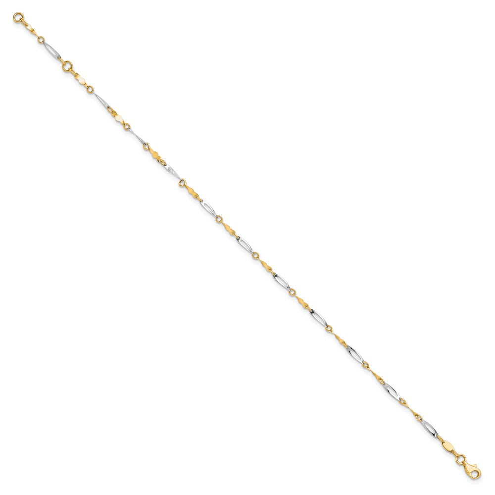 Leslie's 10K Two-tone Polished Fancy Link 1in ext. Anklet10LF548-9