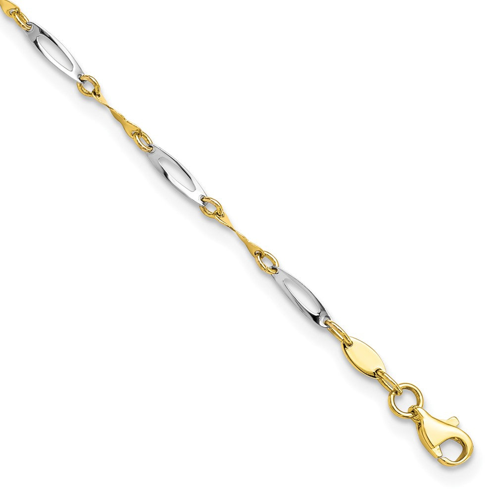 Leslie's 10K Two-tone Polished Fancy Link 1in ext. Anklet10LF548-9