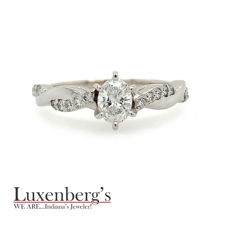 Oval Center with Twisted, Diamond Accent Engagement Ring