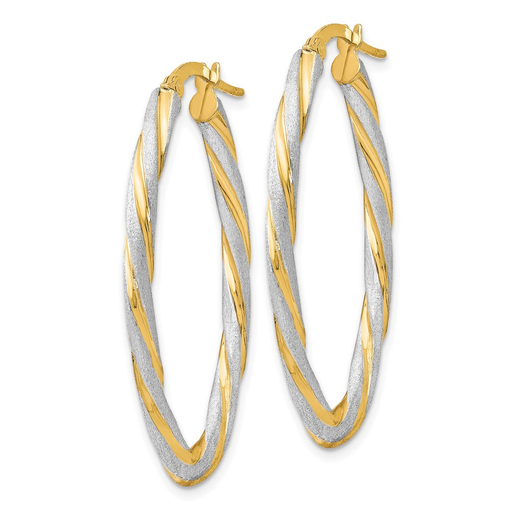 Leslie's 14K & White Rhod. Polished & Satin Twisted Oval Hoop EarringsLE1404