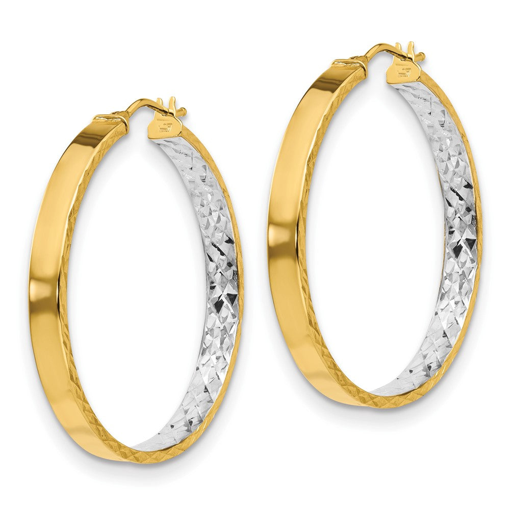 Leslie's 14K & White Rhodium Polished & D/C Hoop EarringsLE1799