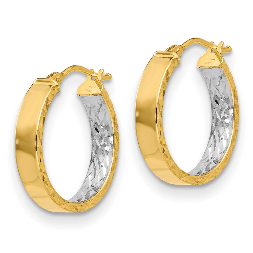 Leslie's 14K & White Rhodium Polished & D/C Hoop EarringsLE1802