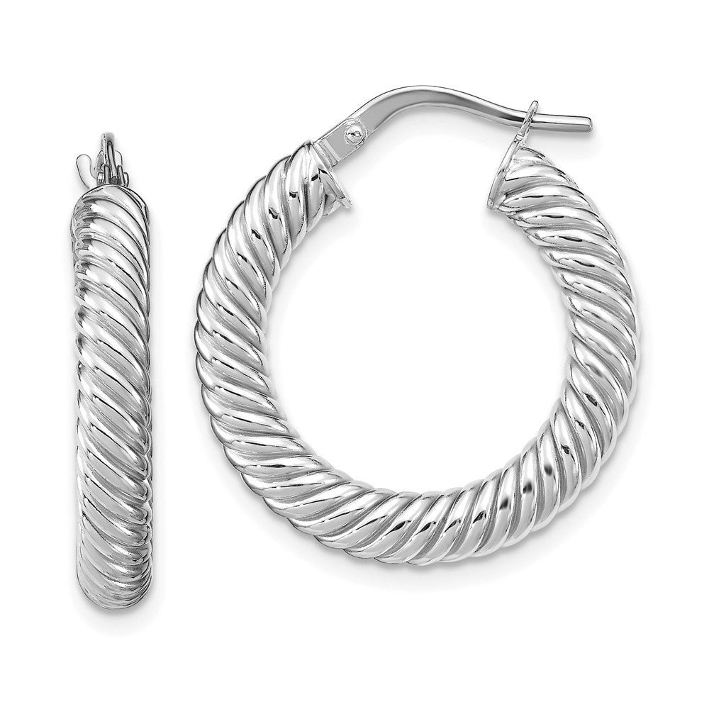 Leslie's 14K White Gold Polished Textured Hoop EarringsLE2066W