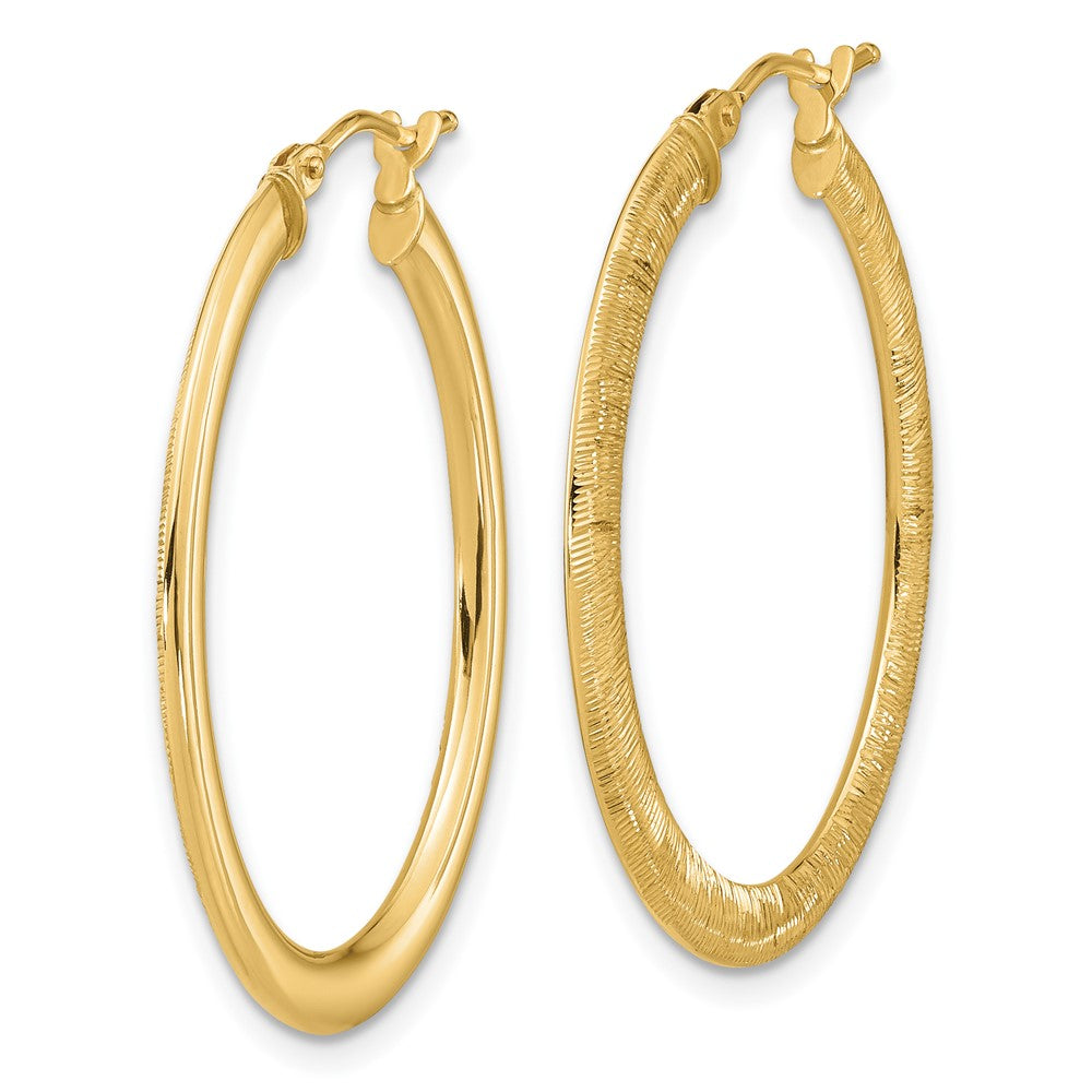 Leslie's 14K Polished Textured Oval Hoop EarringsLE2219