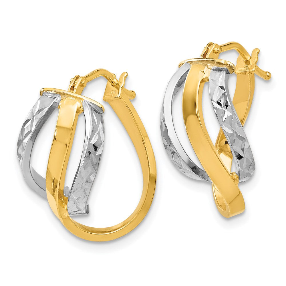 Leslie's 14K Two-tone Polished and D/C Oval Hinged Hoop EarringsLE256
