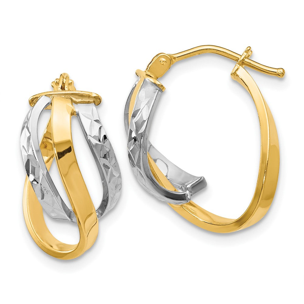 Leslie's 14K Two-tone Polished and D/C Oval Hinged Hoop EarringsLE256