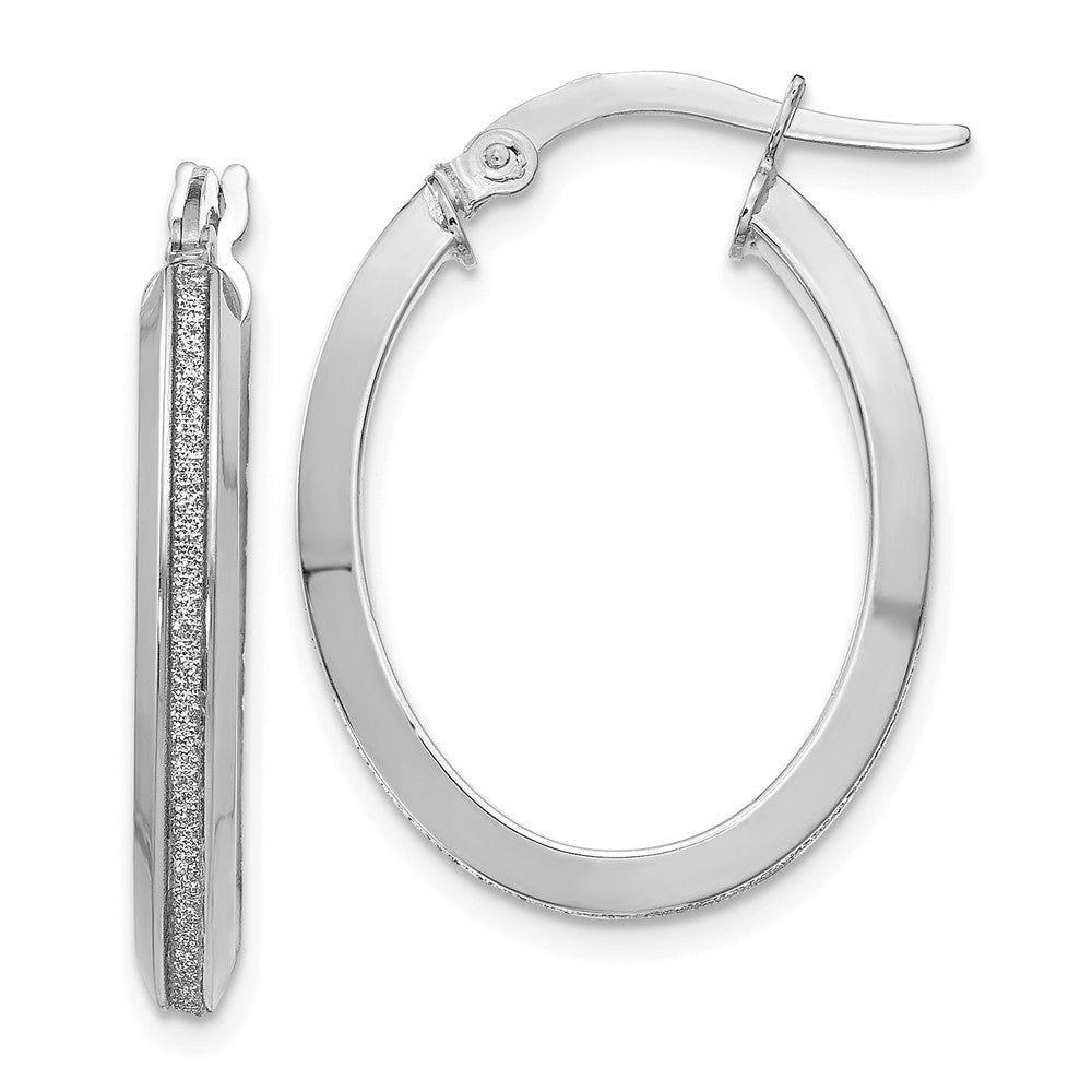 Leslie's 14K White Gold Polished Glimmer Infused Oval Hoop EarringsLE336