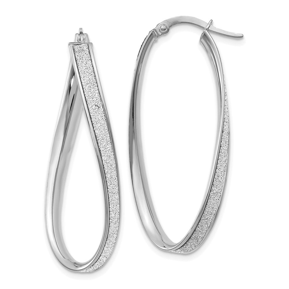 Leslie's 14K White Gold Polished Glimmer Infused Oval Hoop EarringsLE338