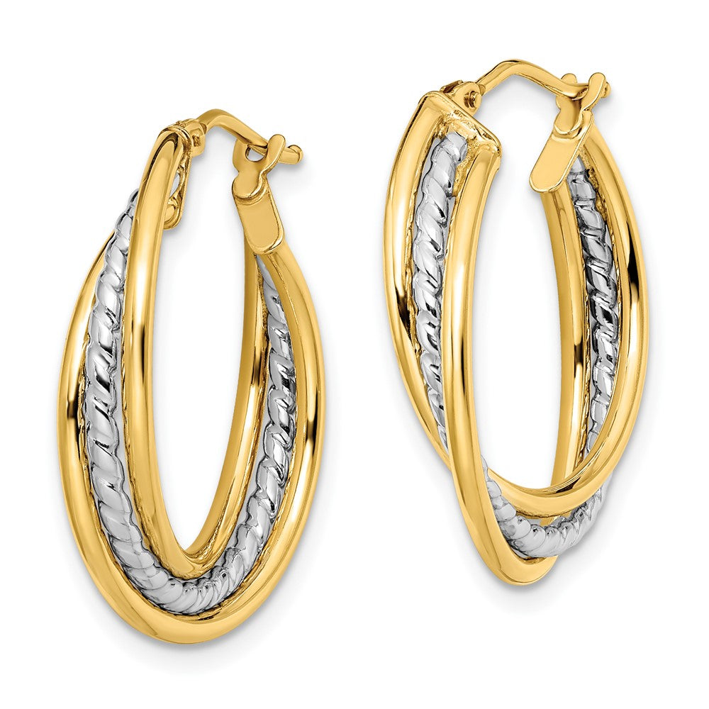 Leslie's 14K Two-tone Polished and Textured Twisted Hoop EarringsLE421