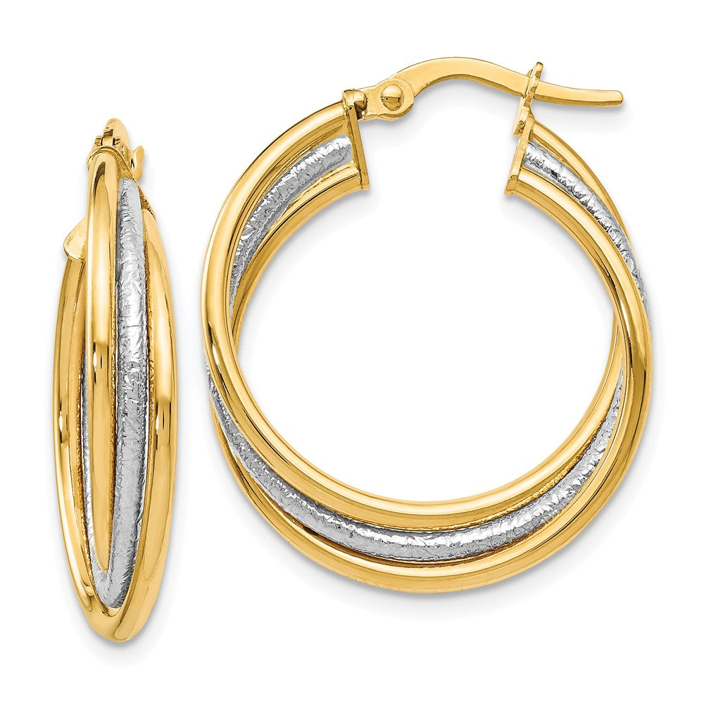 Leslie's 14K Two-tone Polished and Textured Twisted Hoop EarringsLE421