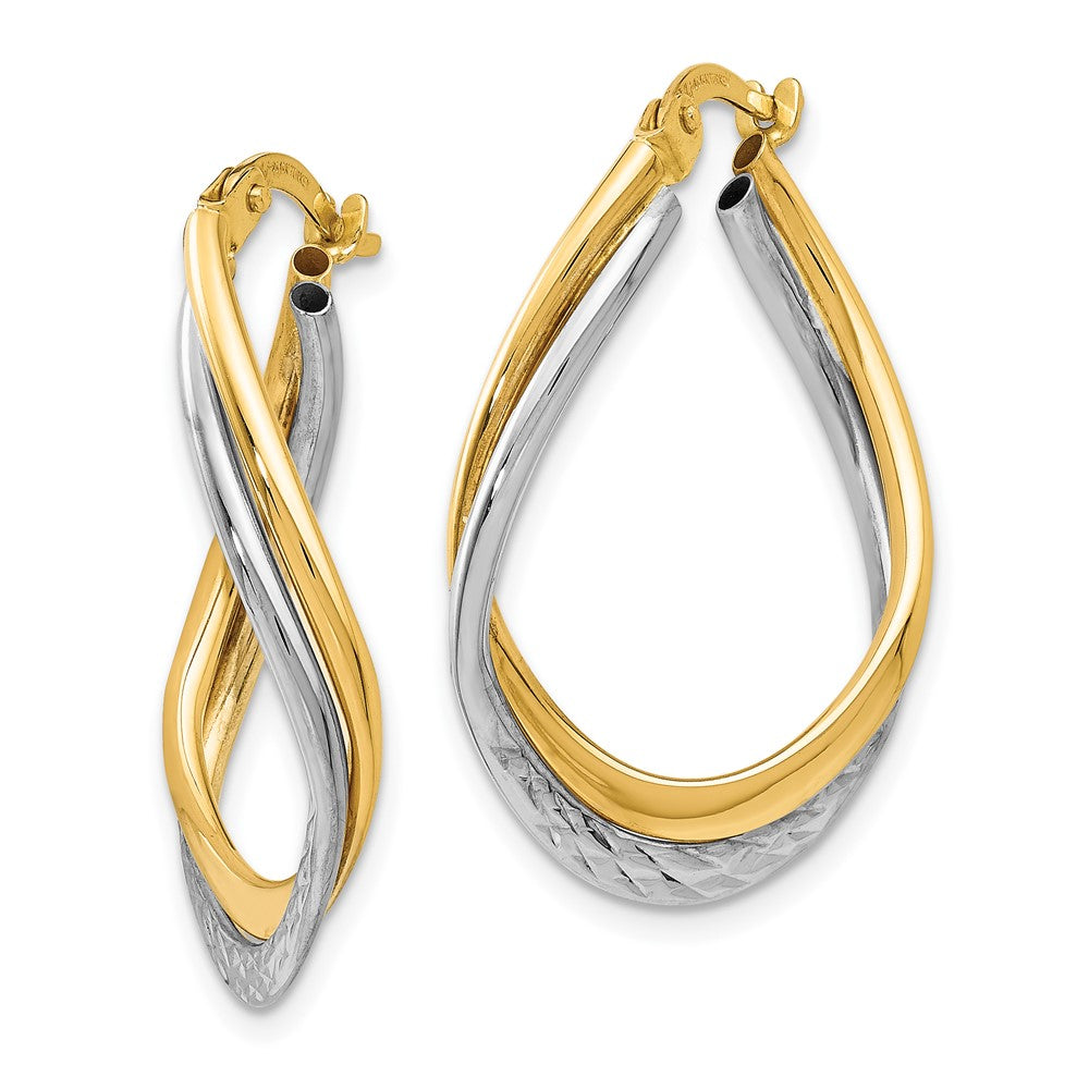 Leslie's 14K Two-tone Polished and Textured Oval Hoop EarringsLE610