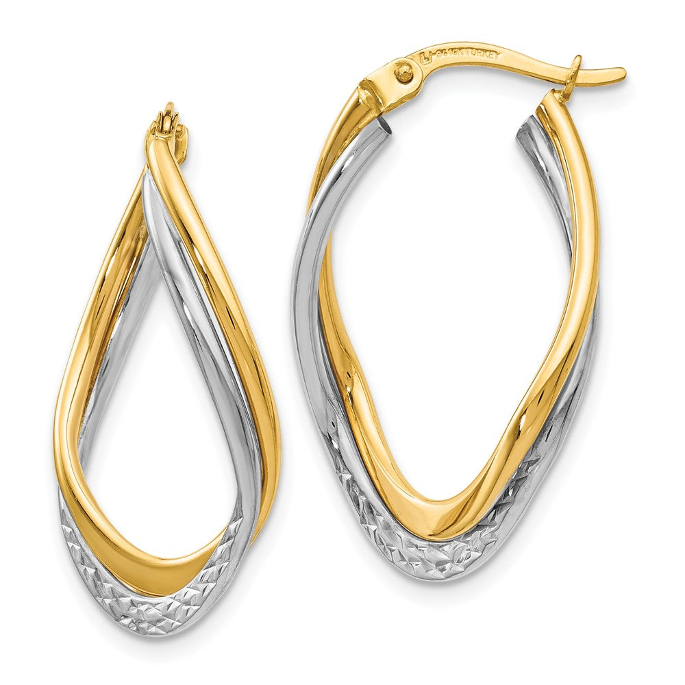 Leslie's 14K Two-tone Polished and Textured Oval Hoop EarringsLE610