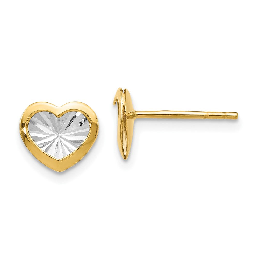 Leslie's 14K w/White Rhodium Polished & D/C Heart Post EarringsLE701