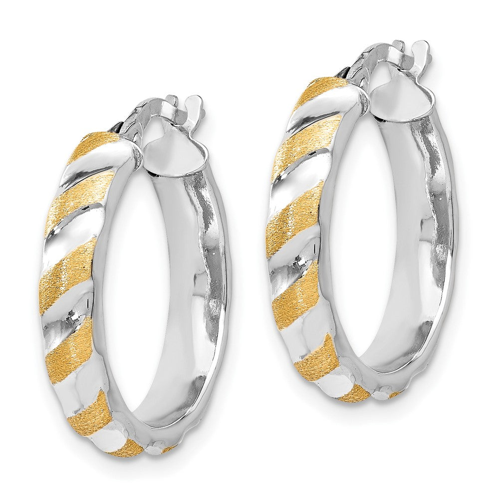 Leslie's 14K White Gold with Yellow Polished Textured Hoop EarringsLE854