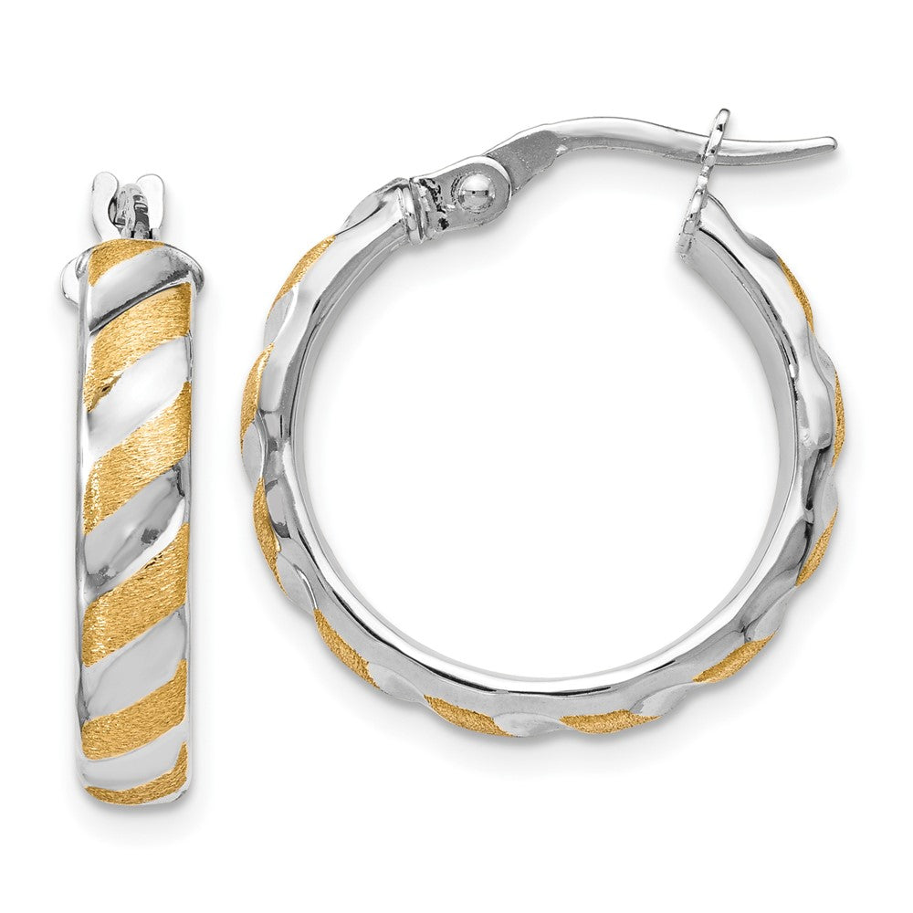 Leslie's 14K White Gold with Yellow Polished Textured Hoop EarringsLE854