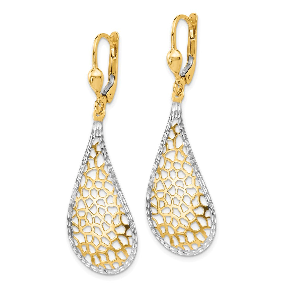 Leslie's 14K w/White Rhodium Polished & D/C Leverback EarringsLE935