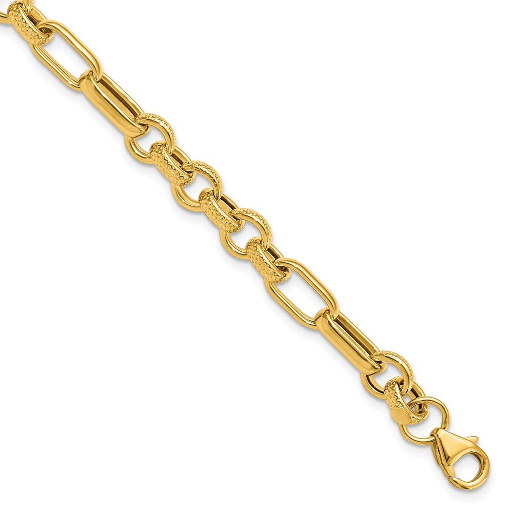 Leslie's 14K Polished Textured Fancy Link w/.5in ext. BraceletLF1277-7.5
