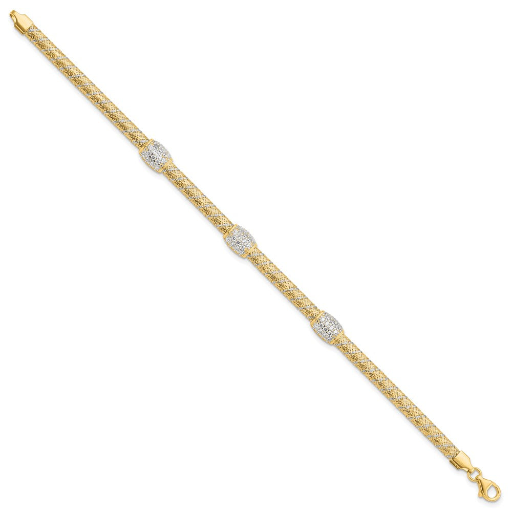 Leslie's 14K & White Rhodium Mesh CZ BraceletLF1280-7.25